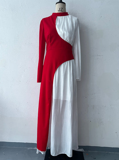 Neck Multicolor Long Sleeve Slim Fit Dresses