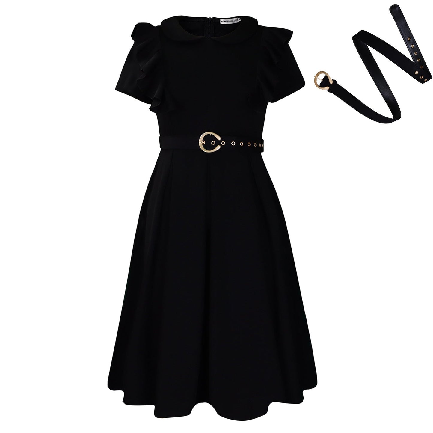 Women's Short-sleeved Doll Collar Solid Color Ruffled High Dresses