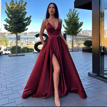 Women's Sexy Sling Dress Deep V Slit Wedding Dresses