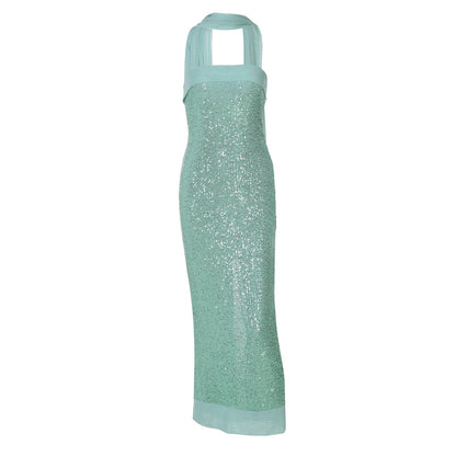 Women's Solid Color Long Style Close-fitting Sequins Dresses