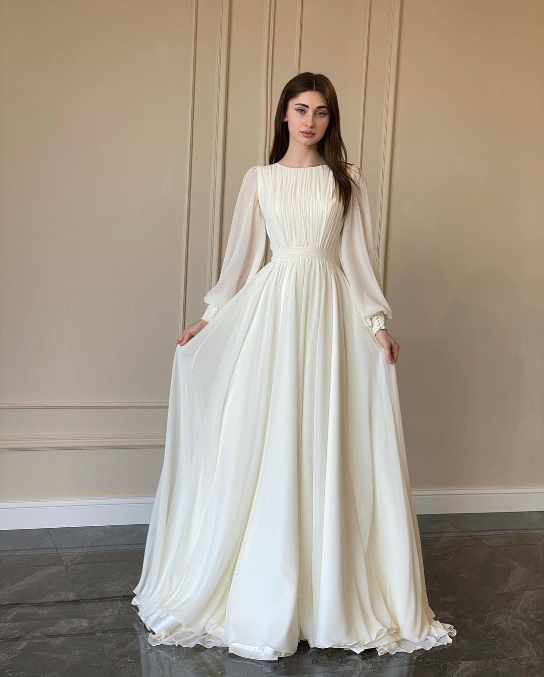 Fashionable Lantern Pearlescent Yarn White Dress Dresses