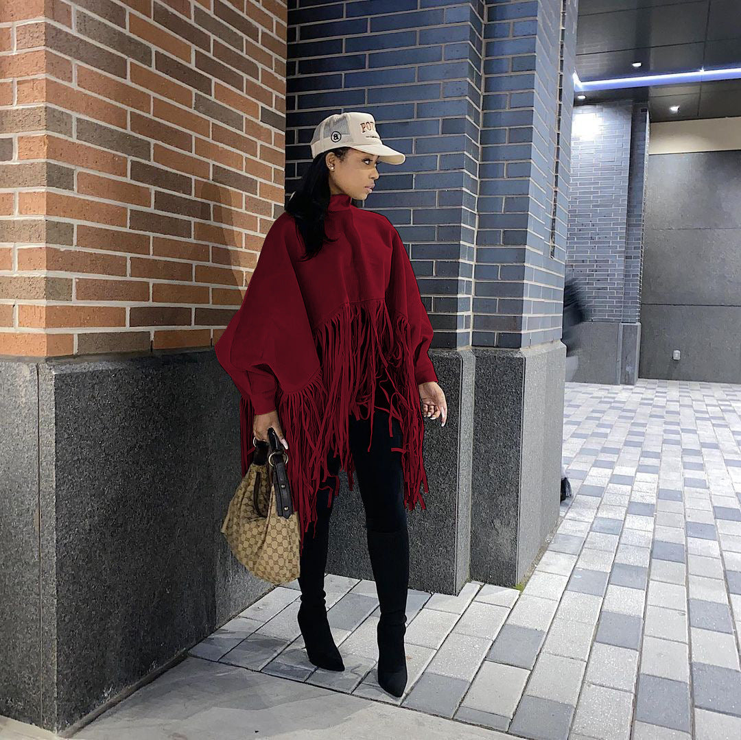 Women's Premium Suede Tassel Shawl Cape Coats