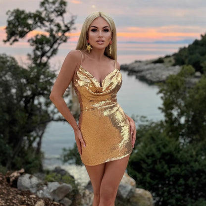 Women's Sequin Dress Sexy Back Cross Nightclub Dresses