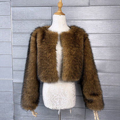 Women's Imitation Tuscan Fur Korean Style Solid Coats