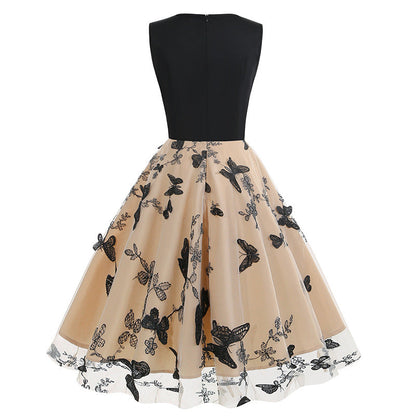 Sleeveless Mesh Butterfly Patchwork Retro Dress Dresses
