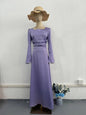 Spring Diamond Studded Hand Ribbon Design Long Sleeve Satin Dresses