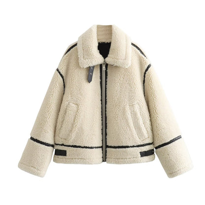 Lamb Wool Female Motorcycle Fur Integrated Coats