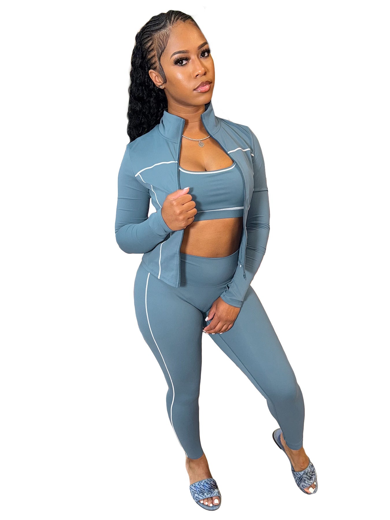 Women's Fashion Wear Zipper Thumb Hole Long-sleeved Suits