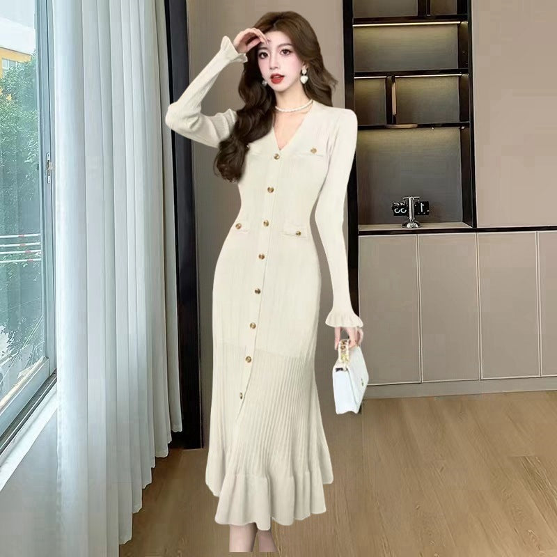 Women's Quality Knitted Dress Long Sleeve Single Dresses