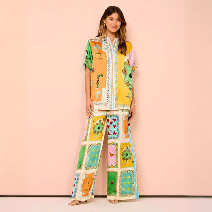 Personalized Printed Sleeve Color Matching Vacation Suits