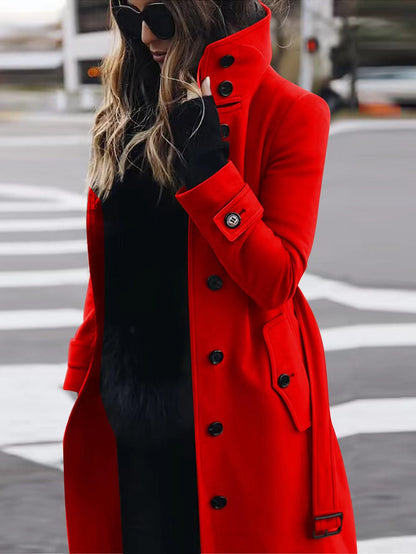 Women's Slim Fit Woolen Overcoat Clothes Coats