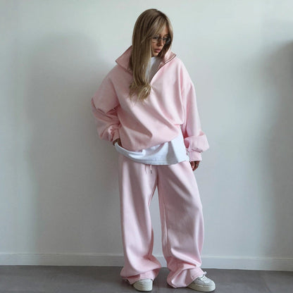 Collar Long-sleeved Trousers Casual Pullover Two-piece Suits