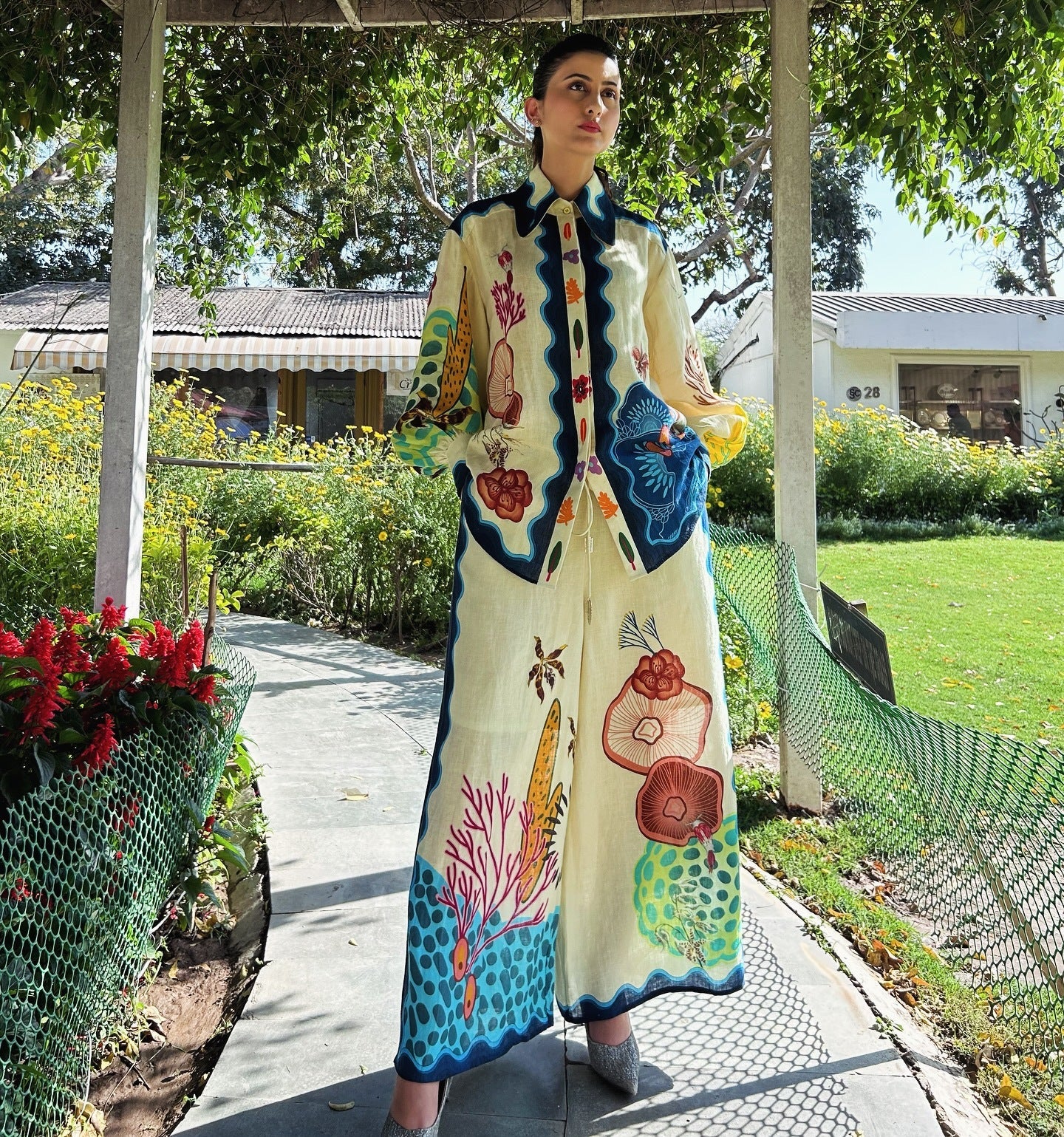 Women's Personalized Printed Puff Sleeve Vacation Casual Suits