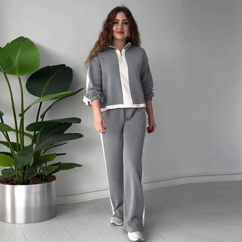 Women's Autumn Fashion Color Contrast Idle Style Casual Suits