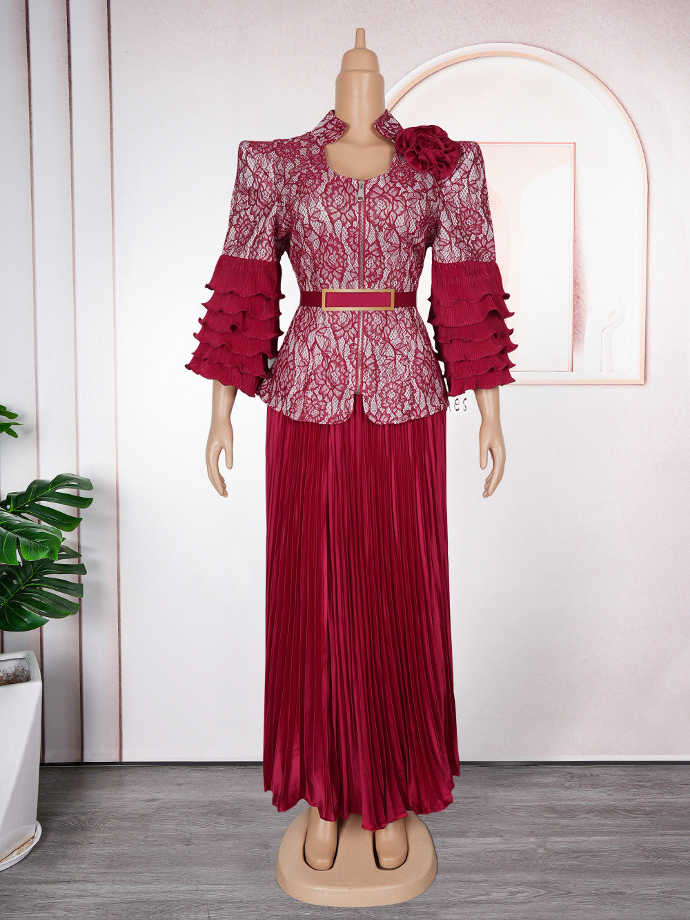 Women's African Wear Pleated Lace Printed Dress Banquet Dresses