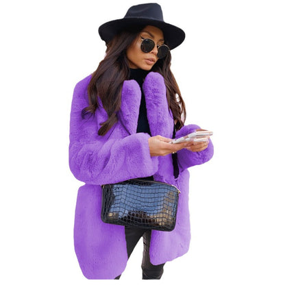 Women's Long Sleeve Lapel Faux Fur Pure Coats