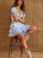 French Retro Blue White Porcelain Floral Dresses