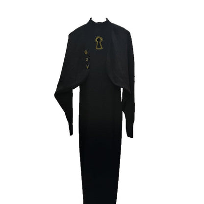 Women's Elegant Metal Decorative Batwing Sleeve Knitted Elastic Long Dresses