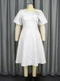 Rose Jacquard Round Neck Dress Commuter Dresses