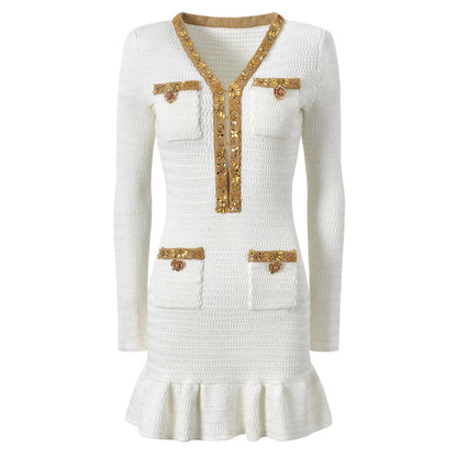Slim Fit Slimming Bead Long Sleeve Dresses