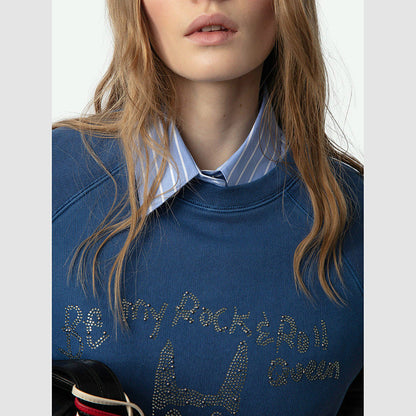 Women's French Niche Devil Letter Rhinestone Classic Raglan Sweaters