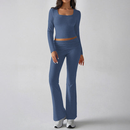 Solid Color Casual Knitted Long-sleeved Yoga Clothes Tops