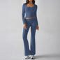 Solid Color Casual Knitted Long-sleeved Yoga Clothes Tops