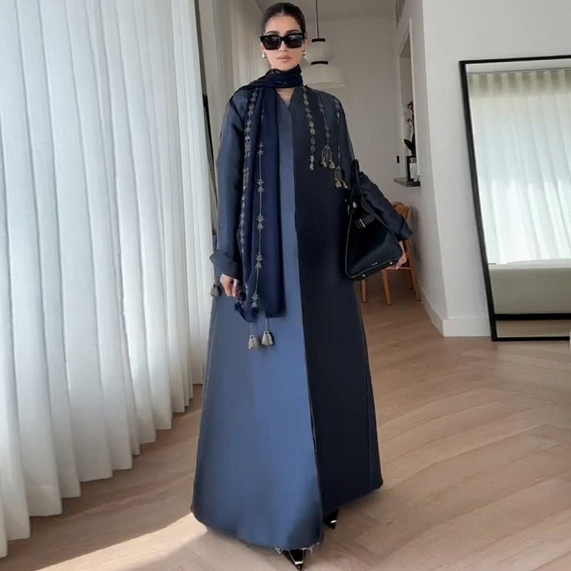 Style Retro Motorcycle Embroidered Mid-length Robe Coats