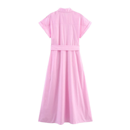 Women's Sweet Fashion Dress With Belt Poplin Dresses