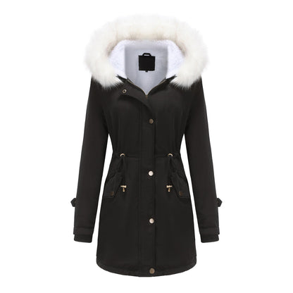 Women's Detachable Fur Collar Long-sleeved Hooded Coats