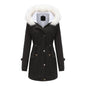 Women's Detachable Fur Collar Long-sleeved Hooded Coats