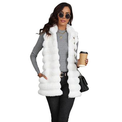 Women's Faux Fur Mid-length Zipper Winter Clothing