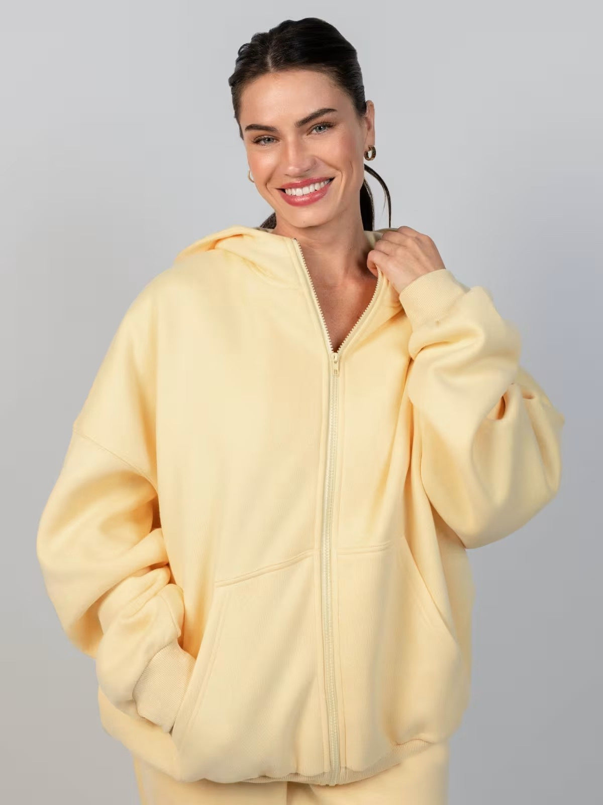 Women's Spring Solid Color Hooded Long-sleeved Zipper Suits