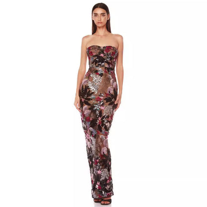 Women's Mesh Sequins Embroidered Printed Fashionable Elegant Dresses