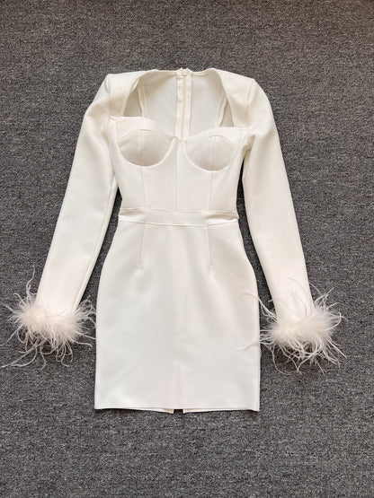Women's Fashion Temperament Long Sleeve Tight Feather Dresses