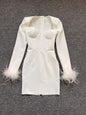 Women's Fashion Temperament Long Sleeve Tight Feather Dresses