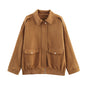 Women's Spring Fashion Polo Collar Suede Texture Jackets