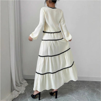 Women's Lace Layered Pleated Lantern Sleeve Bow Suits