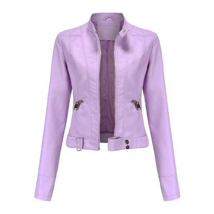 Women's Fashion Leather Stand Collar European Shorts