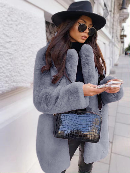Women's Long Sleeve Lapel Faux Fur Pure Coats