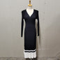 Women's Elegant Long-sleeved Wrapped Chest Mid-length Knitted Pleated Dresses