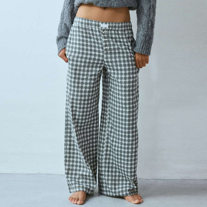 Women's Casual Comfortable Plaid Trousers Straight For Pants