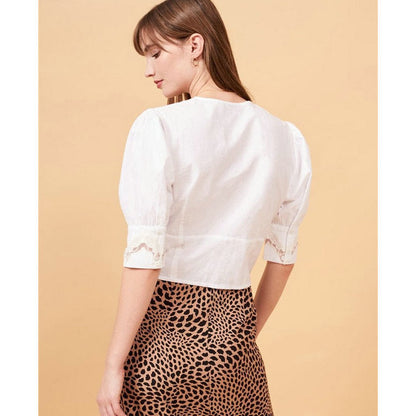 Women's Cotton Lace Cutout Summer French Vintage Blouses
