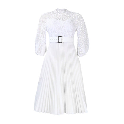 Women's Lace Crochet Sexy Cutout Pleated Stitching Dresses