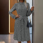 Autumn Commuter Date Ruffled Geometric Printed Dresses