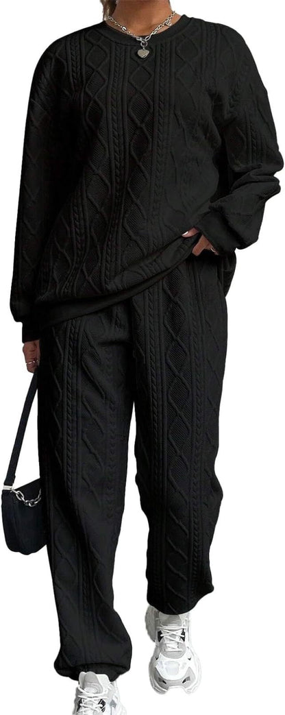 Women's Fashion Jacquard Thread Casual Two-piece Female Suits