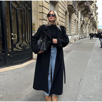 Women's Trench Elegant Lapel Large Casual Long Double Coats