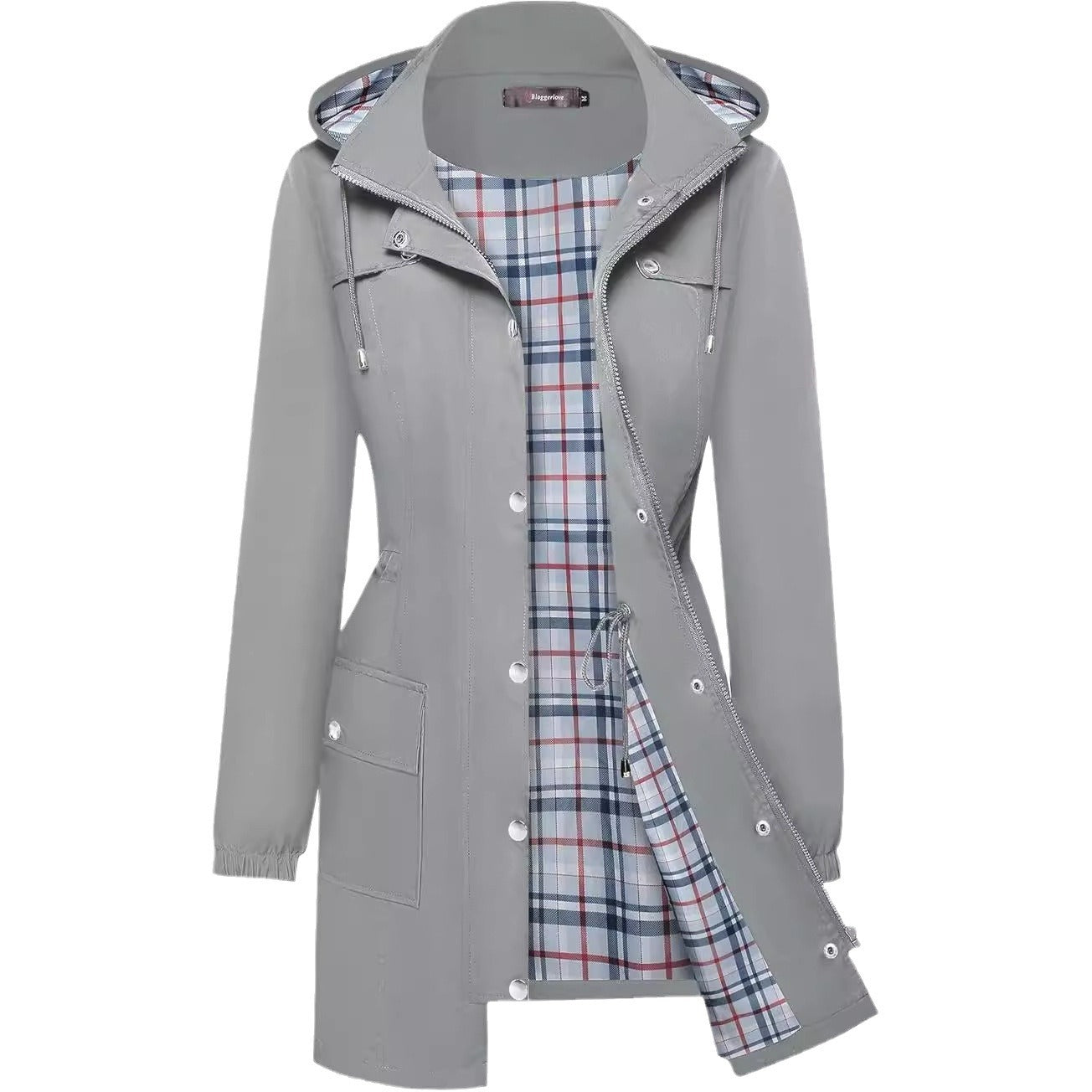 Women's Casual Fashion Plaid Long Sleeve Anorak Coats