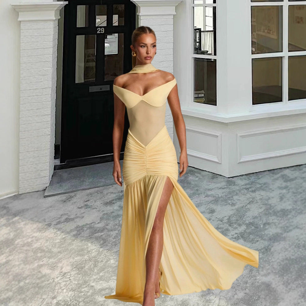 Off Dress Slimming Patchwork Irregular Fishtail Dresses