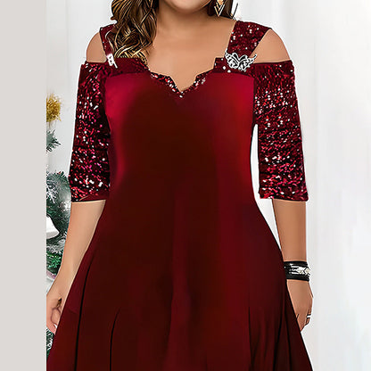 Women's Fashion Solid Color Sequin Large Swing Dresses